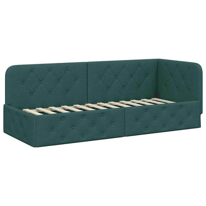 vidaXL Eckbettgestell mit Kopfteil Dunkelgrün 80 x 200 cm Stoff