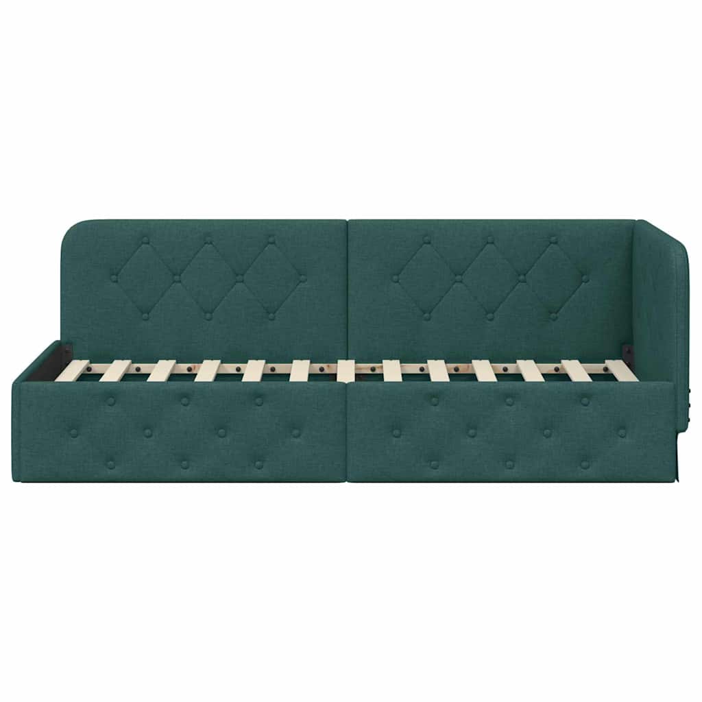 vidaXL Eckbettgestell mit Kopfteil Dunkelgrün 80 x 200 cm Stoff