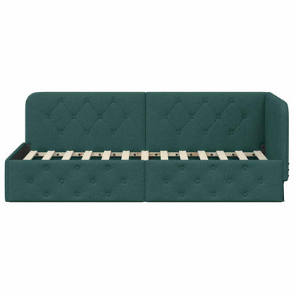 vidaXL Eckbettgestell mit Kopfteil Dunkelgrün 80 x 200 cm Stoff