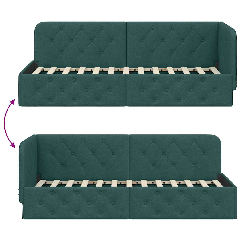 vidaXL Eckbettgestell mit Kopfteil Dunkelgrün 80 x 200 cm Stoff