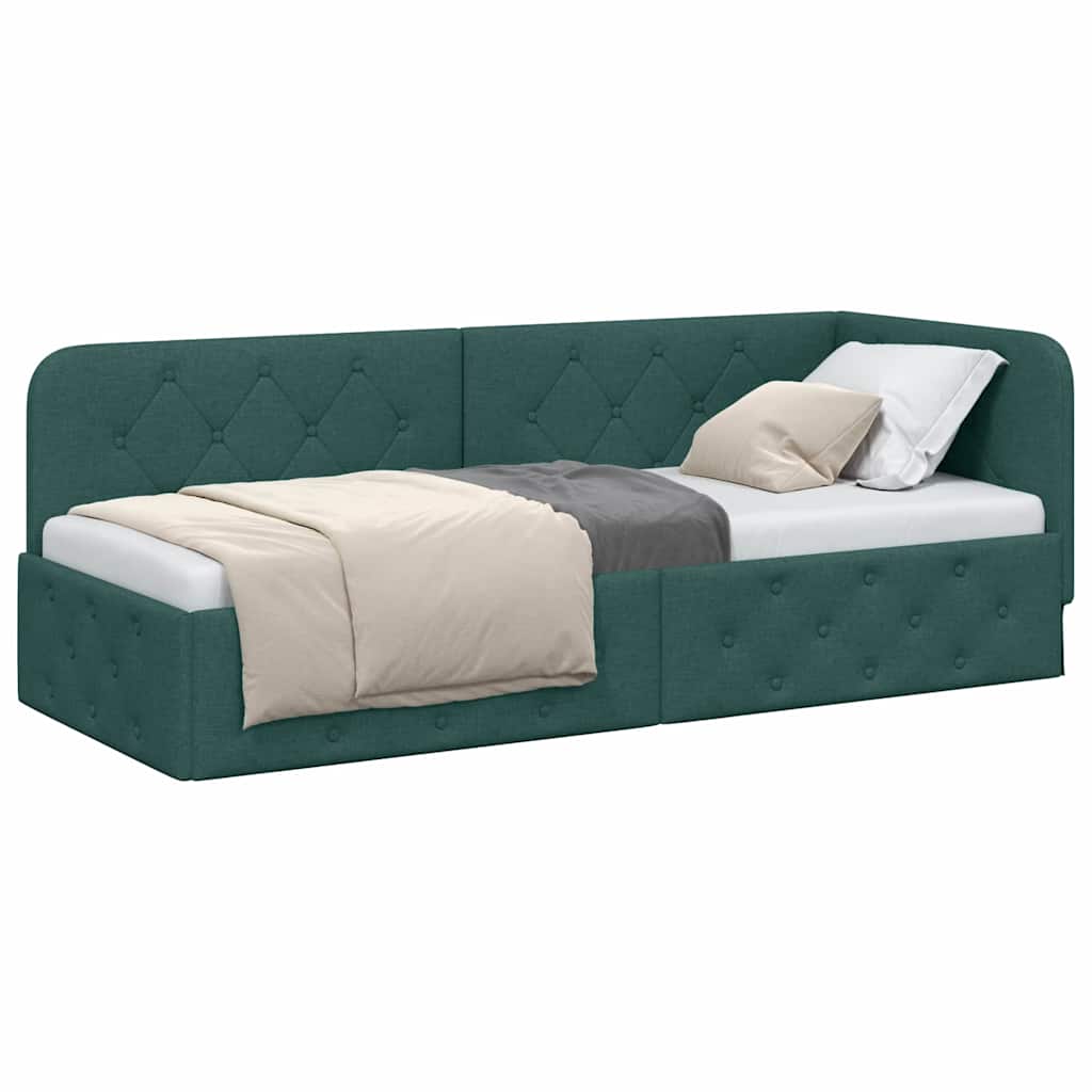 vidaXL Eckbettgestell mit Kopfteil Dunkelgrün 80 x 200 cm Stoff