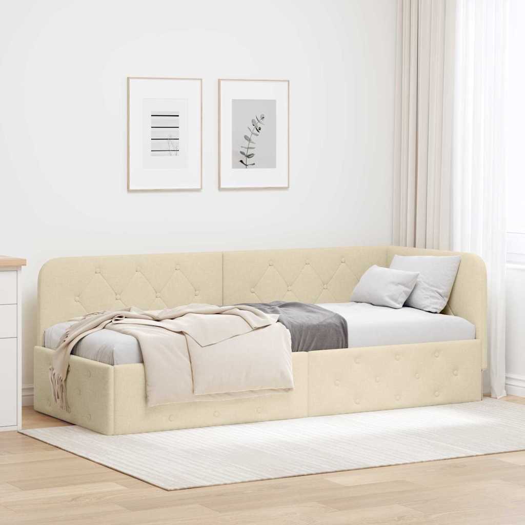 vidaXL Eckbettgestell mit Kopfteil Creme 80 x 200 cm Stoff