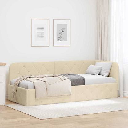 vidaXL Eckbettgestell mit Kopfteil Creme 80 x 200 cm Stoff