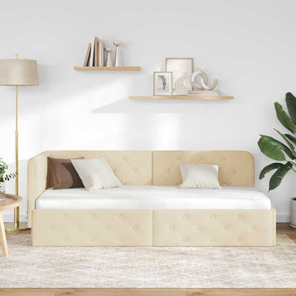 vidaXL Eckbettgestell mit Kopfteil Creme 80 x 200 cm Stoff