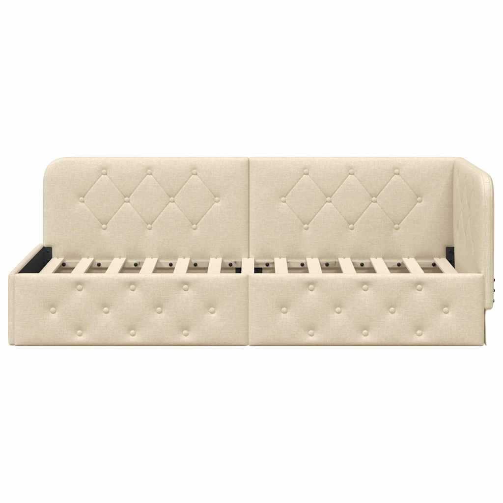 vidaXL Eckbettgestell mit Kopfteil Creme 80 x 200 cm Stoff