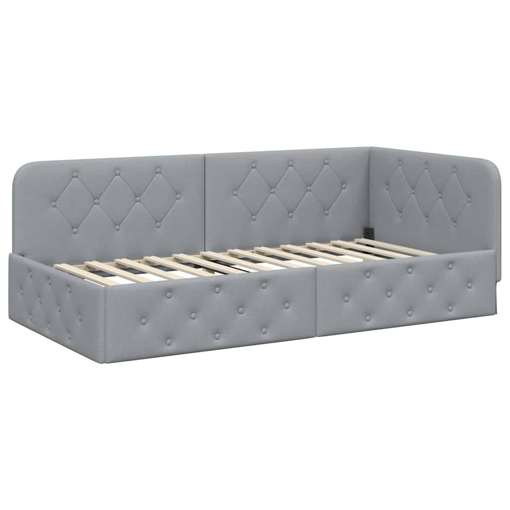 vidaXL Eckbettgestell mit Kopfteil Hellgrau 90 x 190 cm Stoff