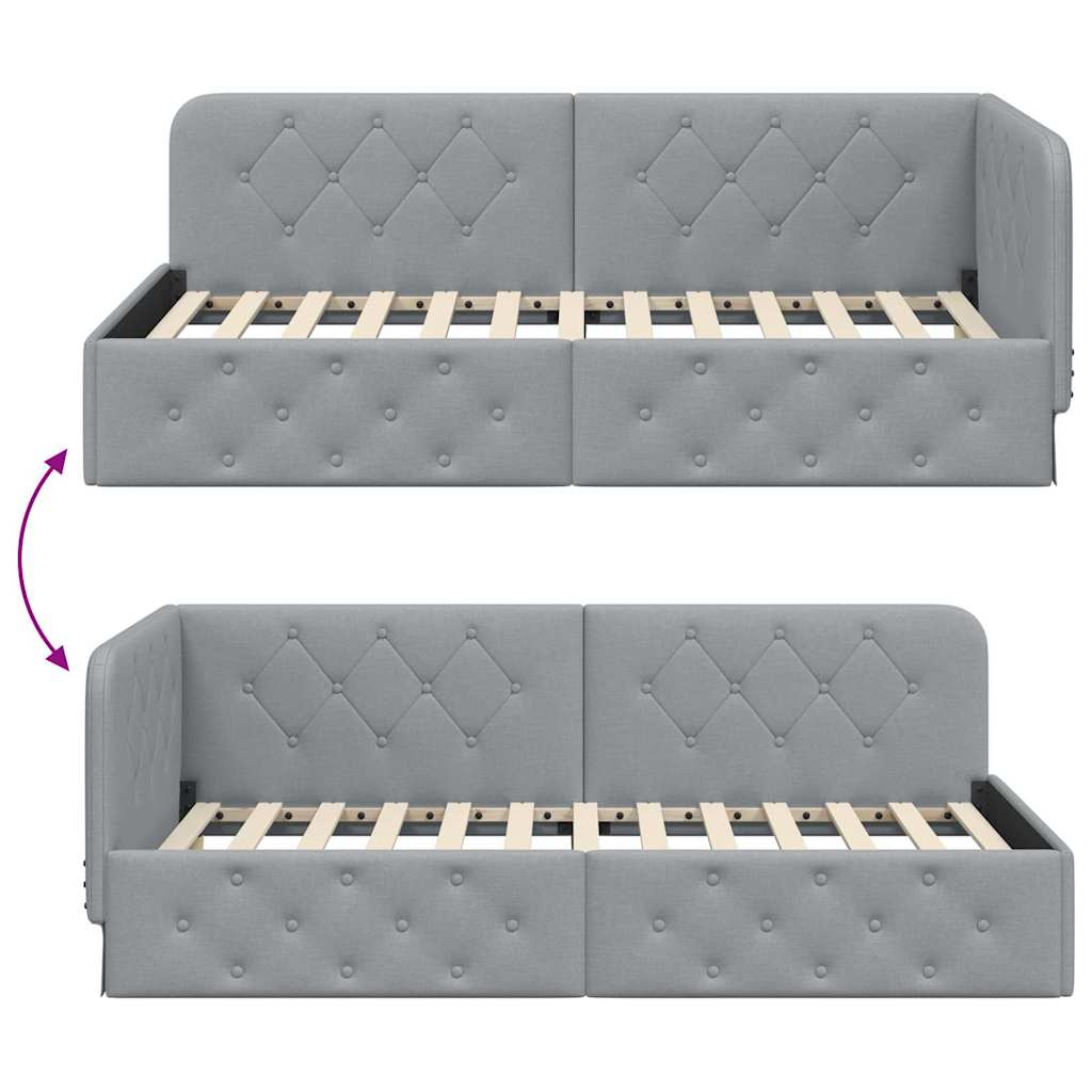 vidaXL Eckbettgestell mit Kopfteil Hellgrau 90 x 190 cm Stoff