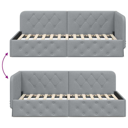 vidaXL Eckbettgestell mit Kopfteil Hellgrau 90 x 190 cm Stoff