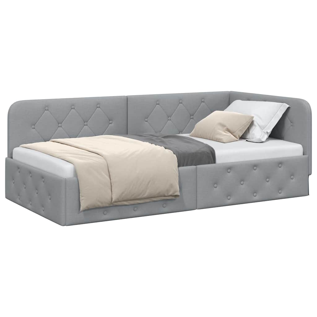 vidaXL Eckbettgestell mit Kopfteil Hellgrau 90 x 190 cm Stoff