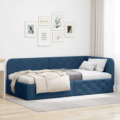vidaXL Eckbettgestell mit Kopfteil Blau 90 x 190 cm Stoff