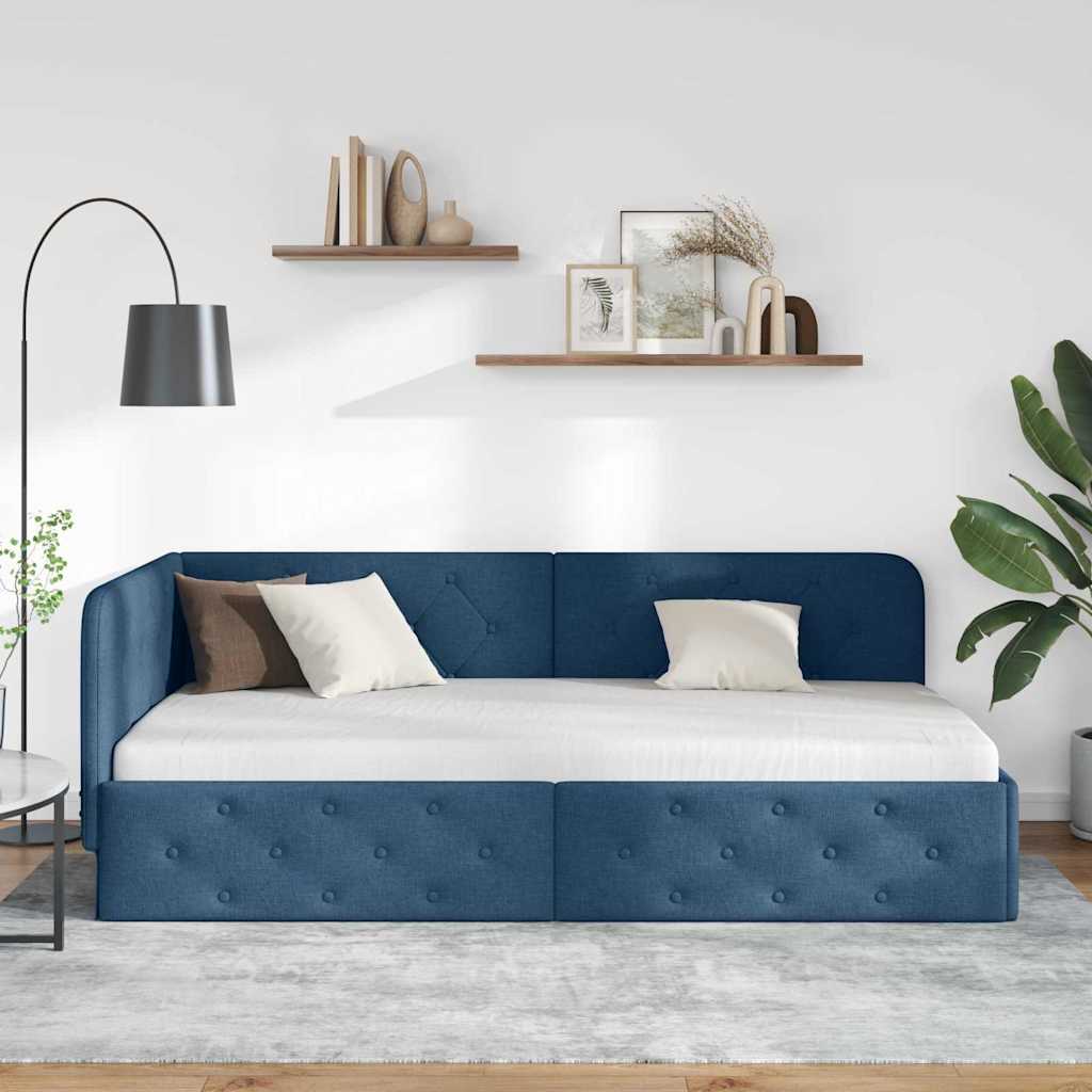 vidaXL Eckbettgestell mit Kopfteil Blau 90 x 190 cm Stoff