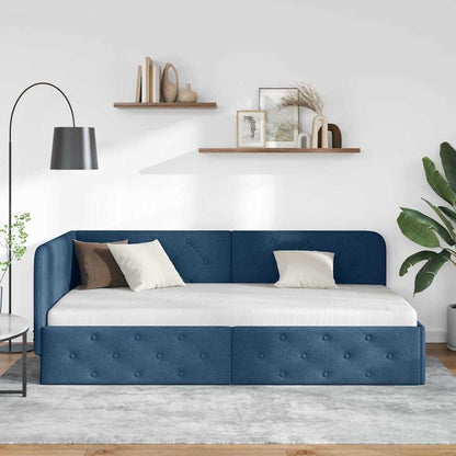 vidaXL Eckbettgestell mit Kopfteil Blau 90 x 190 cm Stoff