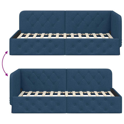 vidaXL Eckbettgestell mit Kopfteil Blau 90 x 190 cm Stoff