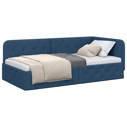 vidaXL Eckbettgestell mit Kopfteil Blau 90 x 190 cm Stoff