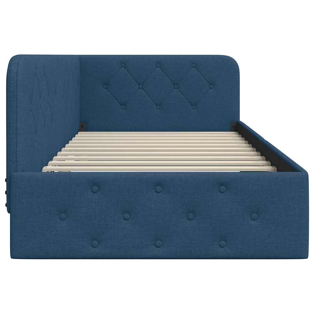 vidaXL Eckbettgestell mit Kopfteil Blau 90 x 190 cm Stoff