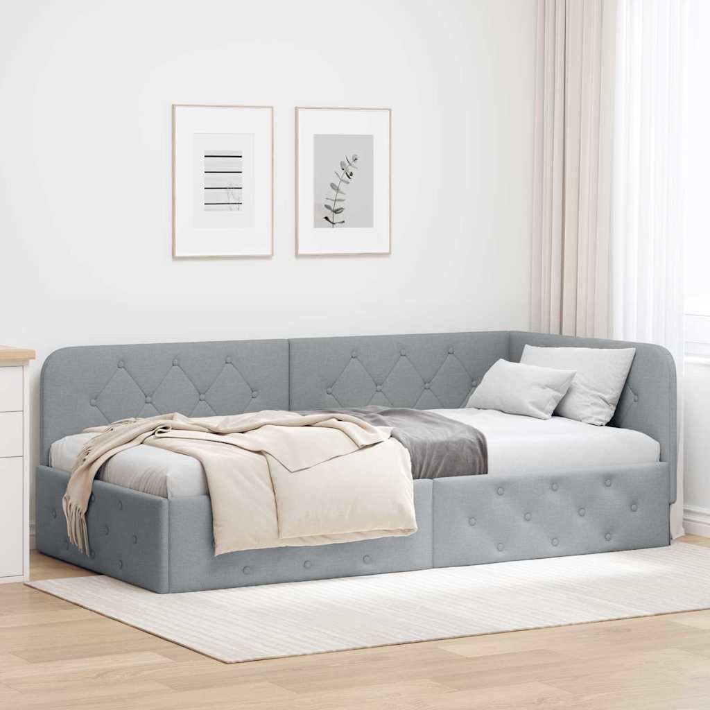 vidaXL Eckbettgestell mit Kopfteil Hellgrau 90 x 200 cm Stoff