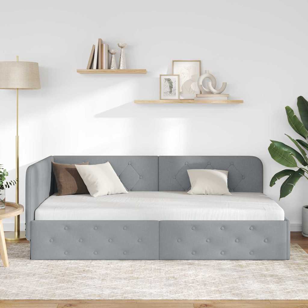 vidaXL Eckbettgestell mit Kopfteil Hellgrau 90 x 200 cm Stoff