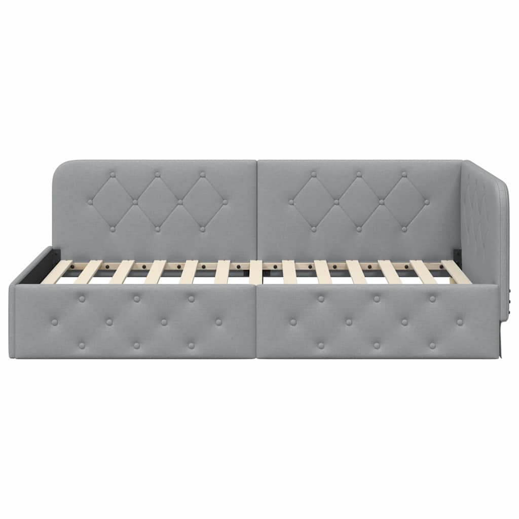 vidaXL Eckbettgestell mit Kopfteil Hellgrau 90 x 200 cm Stoff