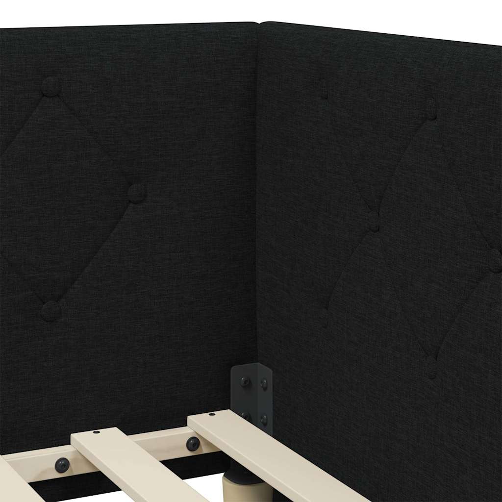 vidaXL Eckbettgestell mit Kopfteil Schwarz 90 x 200 cm Stoff