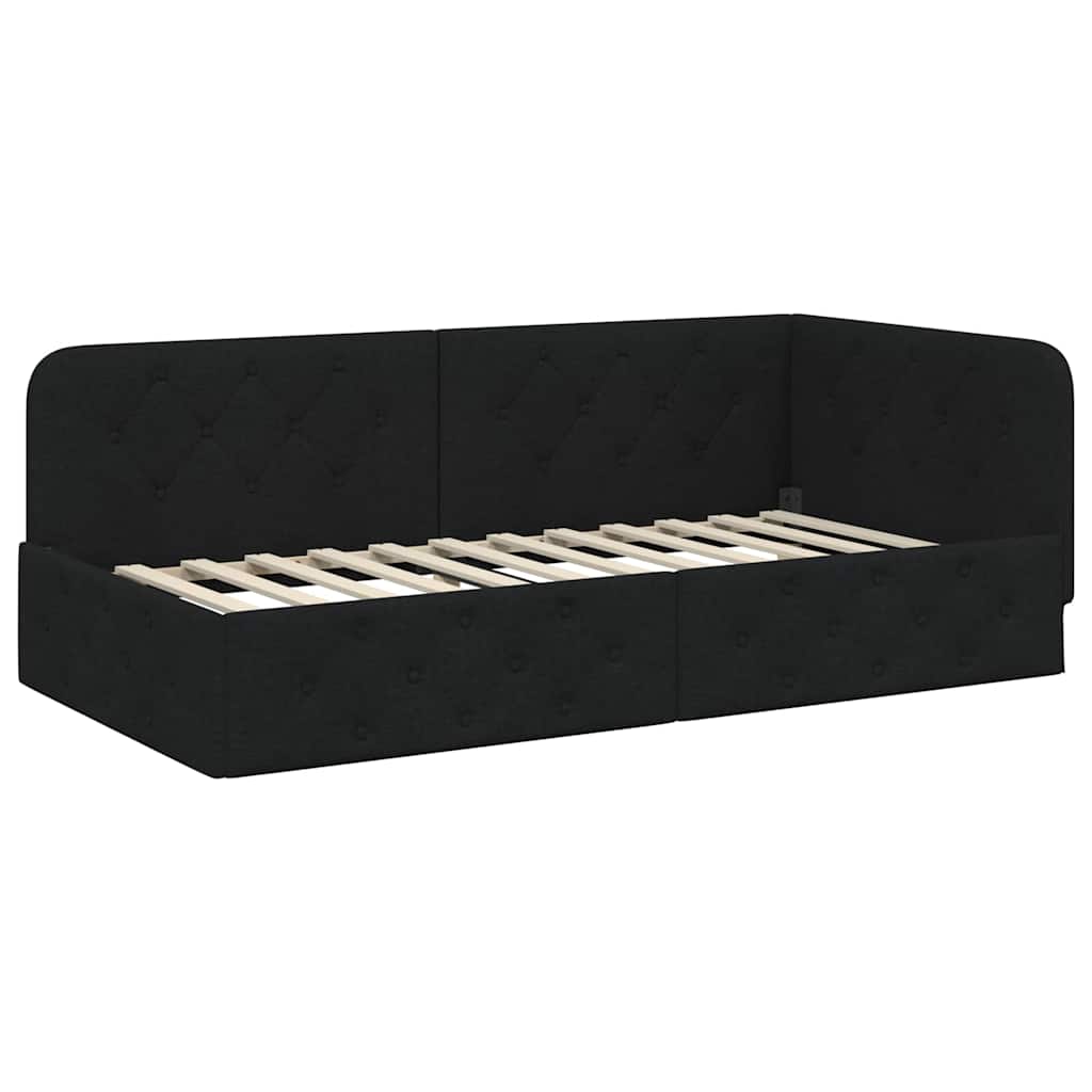 vidaXL Eckbettgestell mit Kopfteil Schwarz 90 x 200 cm Stoff