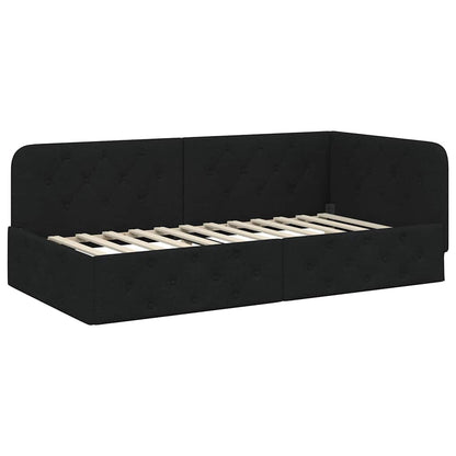 vidaXL Eckbettgestell mit Kopfteil Schwarz 90 x 200 cm Stoff