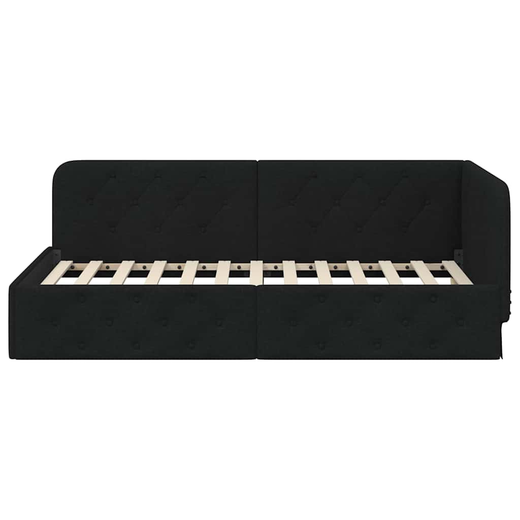 vidaXL Eckbettgestell mit Kopfteil Schwarz 90 x 200 cm Stoff