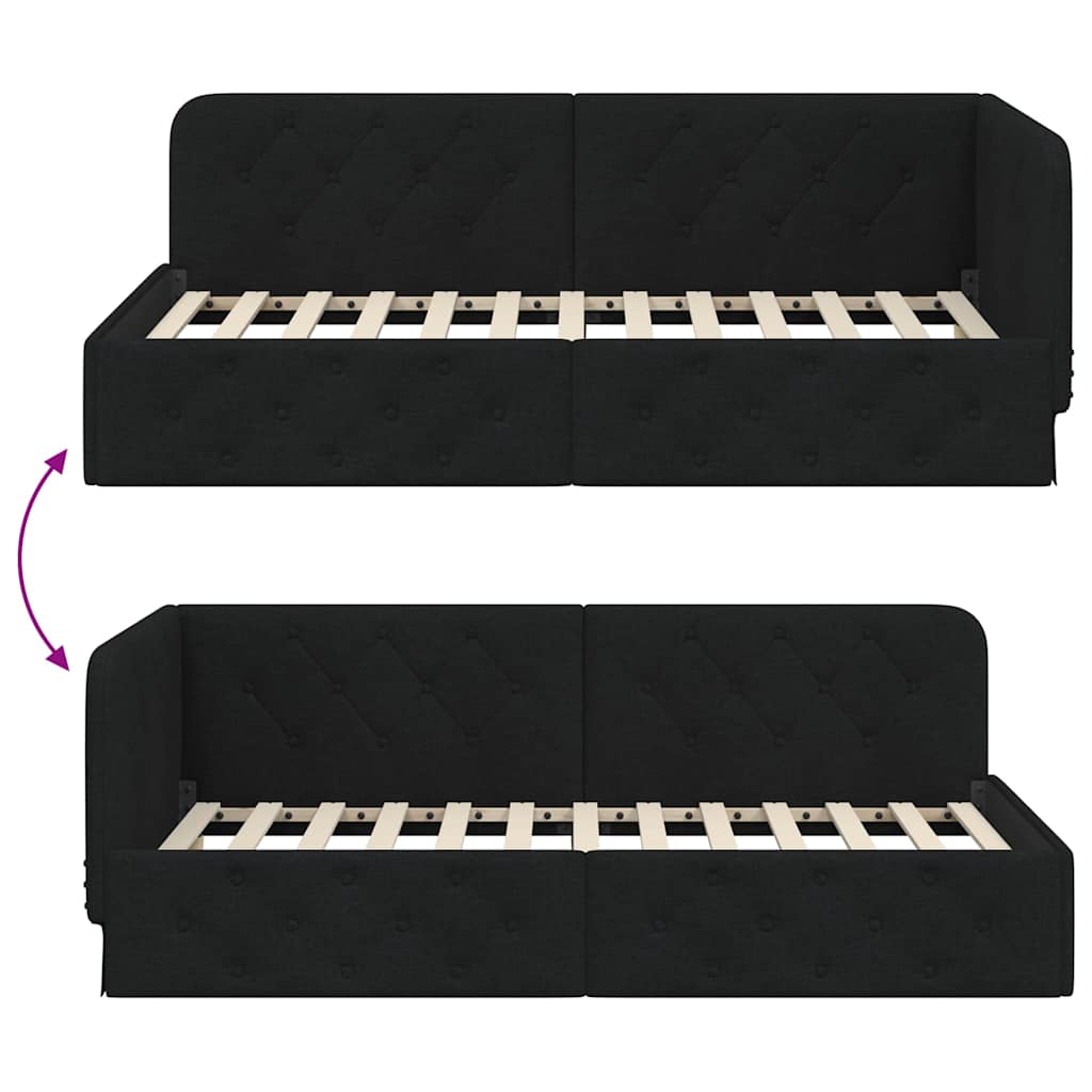 vidaXL Eckbettgestell mit Kopfteil Schwarz 90 x 200 cm Stoff