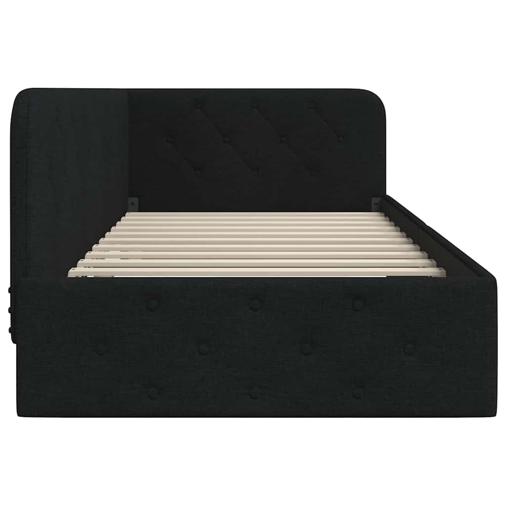 vidaXL Eckbettgestell mit Kopfteil Schwarz 90 x 200 cm Stoff