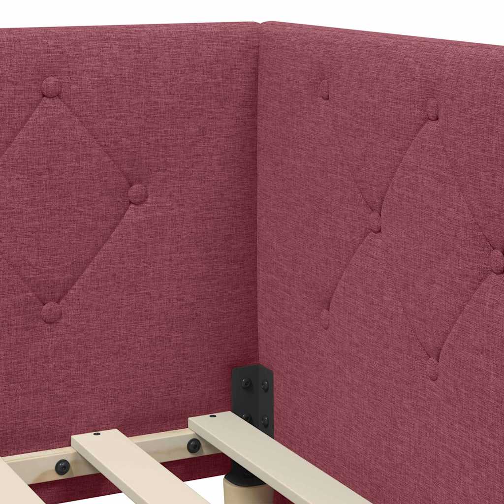 vidaXL Eckbettgestell mit Kopfteil Weinrot 90 x 200 cm Stoff