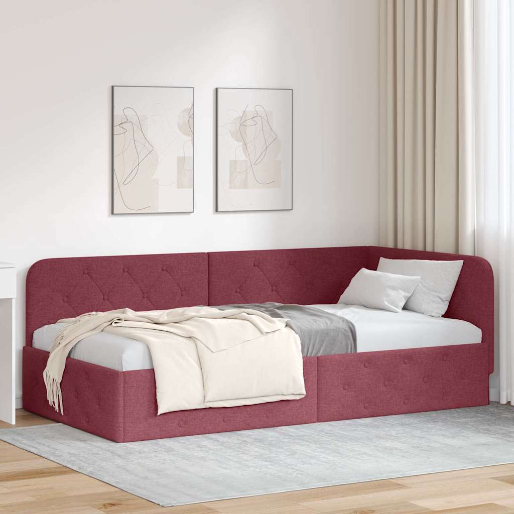 vidaXL Eckbettgestell mit Kopfteil Weinrot 90 x 200 cm Stoff
