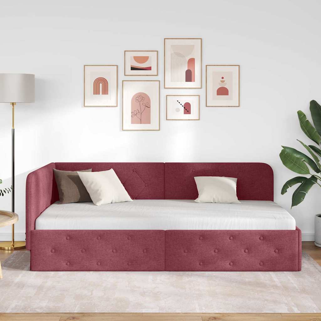vidaXL Eckbettgestell mit Kopfteil Weinrot 90 x 200 cm Stoff