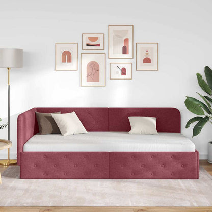 vidaXL Eckbettgestell mit Kopfteil Weinrot 90 x 200 cm Stoff