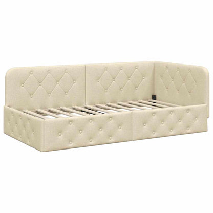 vidaXL Eckbettgestell mit Kopfteil Creme 90 x 200 cm Stoff