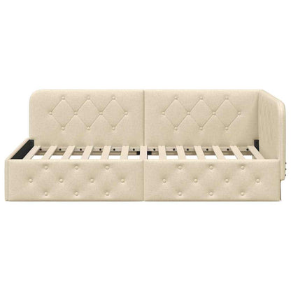 vidaXL Eckbettgestell mit Kopfteil Creme 90 x 200 cm Stoff