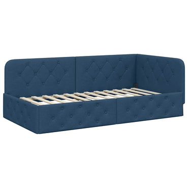vidaXL Eckbettgestell mit Kopfteil Blau 90 x 200 cm Stoff