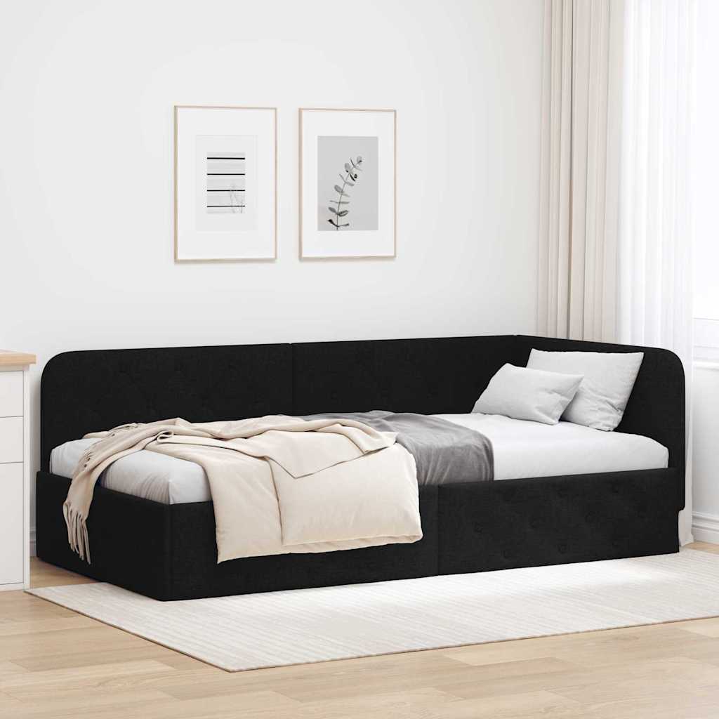 vidaXL Eckbettgestell mit Kopfteil Schwarz 100 x 200 cm Stoff