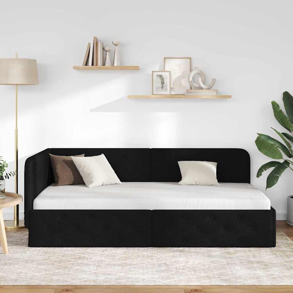 vidaXL Eckbettgestell mit Kopfteil Schwarz 100 x 200 cm Stoff
