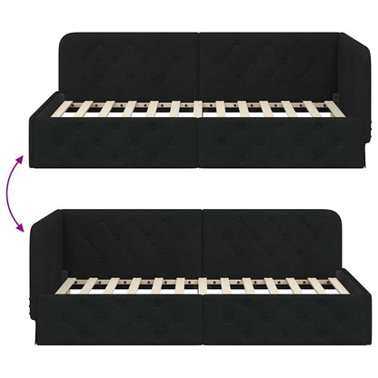 vidaXL Eckbettgestell mit Kopfteil Schwarz 100 x 200 cm Stoff