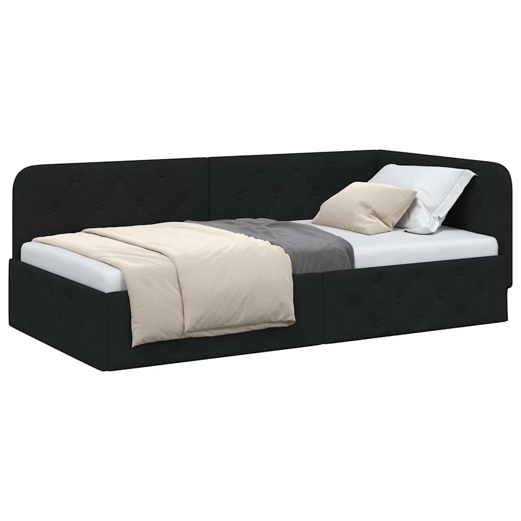 vidaXL Eckbettgestell mit Kopfteil Schwarz 100 x 200 cm Stoff