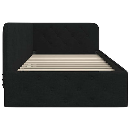 vidaXL Eckbettgestell mit Kopfteil Schwarz 100 x 200 cm Stoff