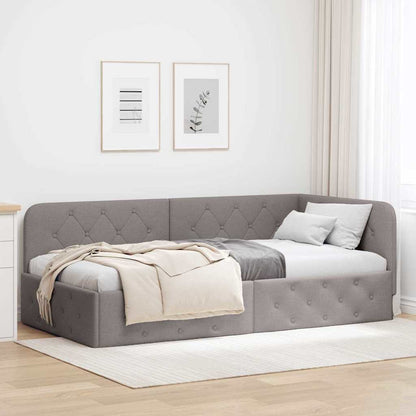 vidaXL Eckbettgestell mit Kopfteil Taupe 100 x 200 cm Stoff