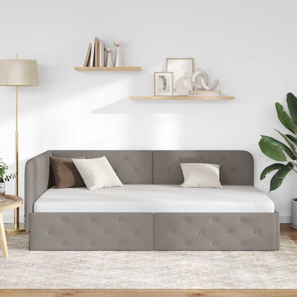 vidaXL Eckbettgestell mit Kopfteil Taupe 100 x 200 cm Stoff