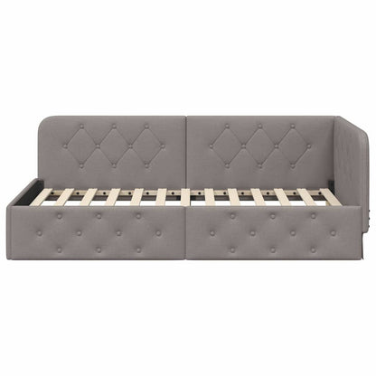 vidaXL Eckbettgestell mit Kopfteil Taupe 100 x 200 cm Stoff