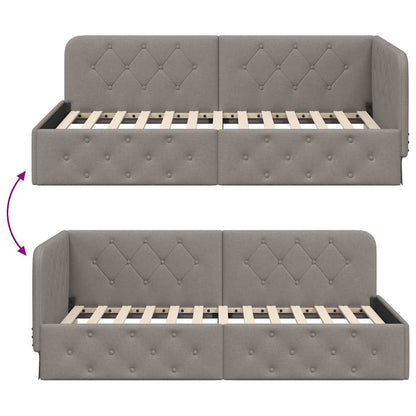 vidaXL Eckbettgestell mit Kopfteil Taupe 100 x 200 cm Stoff
