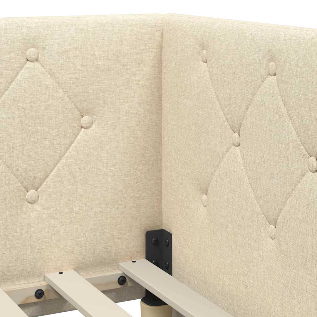 vidaXL Eckbettgestell mit Kopfteil Creme 100 x 200 cm Stoff