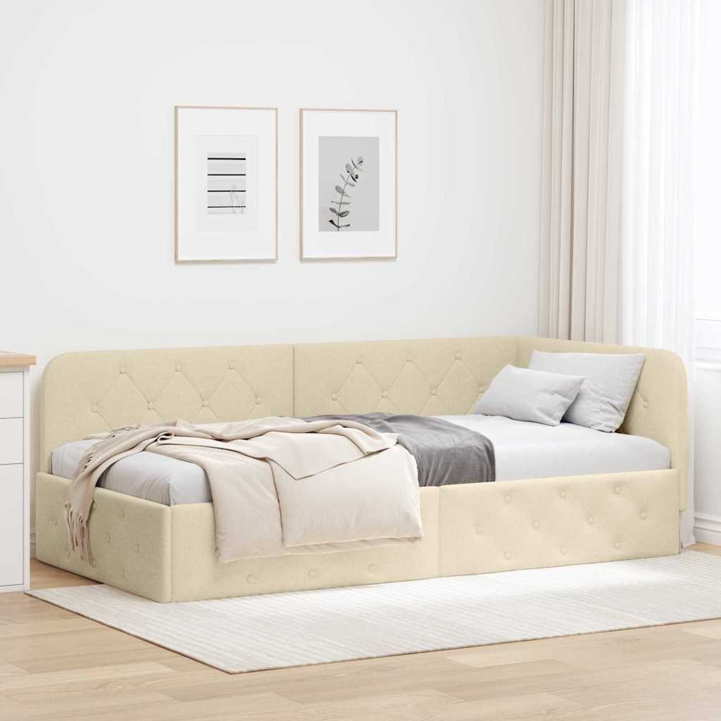vidaXL Eckbettgestell mit Kopfteil Creme 100 x 200 cm Stoff