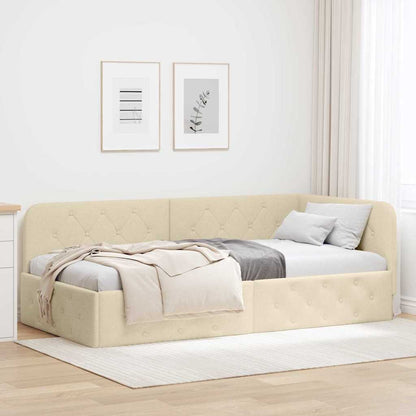 vidaXL Eckbettgestell mit Kopfteil Creme 100 x 200 cm Stoff