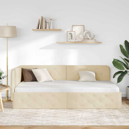 vidaXL Eckbettgestell mit Kopfteil Creme 100 x 200 cm Stoff