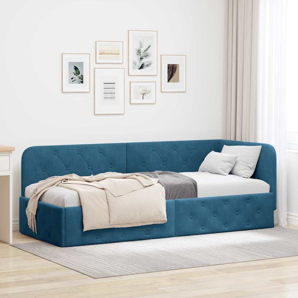vidaXL Eckbettgestell mit Kopfteil Blau 80 x 200 cm Samt