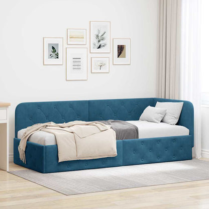 vidaXL Eckbettgestell mit Kopfteil Blau 80 x 200 cm Samt